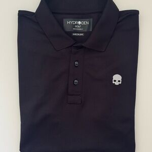 Hydrogen Golf Black Polo Shirt M Skull Logo Nylon Excellent Condition